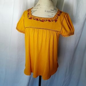 Gorgeous Yellow Shirt with Floral Embroidery Large